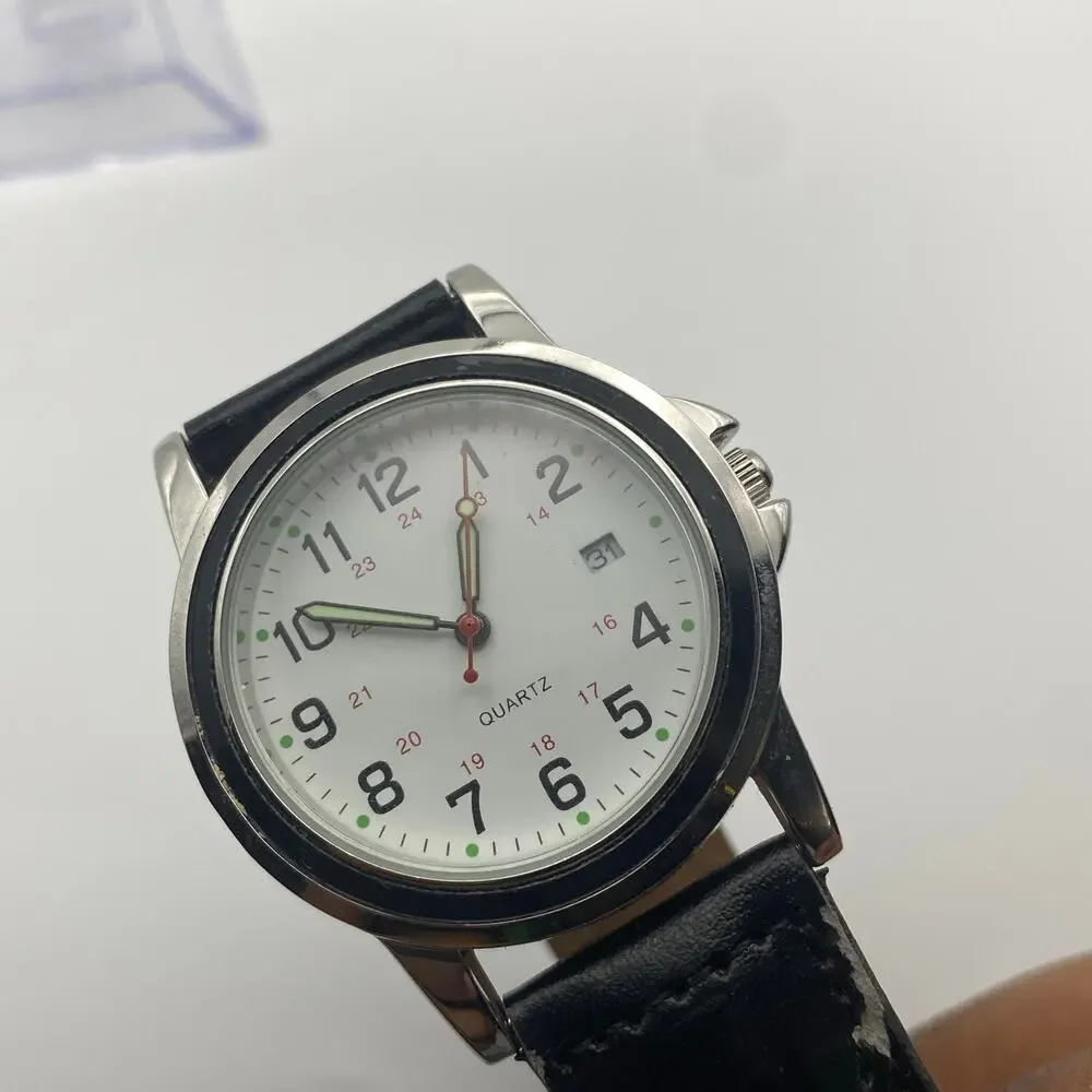 Stylish George Unisex Analog Watch - White Dial, Black Strap Working New Battery